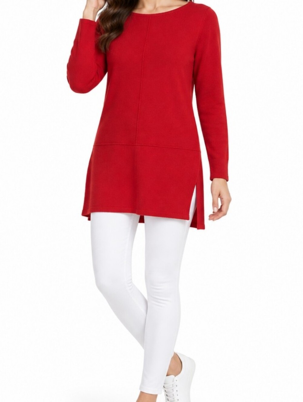 Bianco & blu large red cashmere blend valentine long sleeve tunic sweater